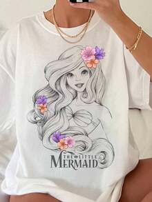 2026 Official  T-Shirt For Women -  Graphic For  And Flounder, Soft Casual Short Sleeve Crew Neck Top With Durable Print, Matching Family Earth/World T-Shirts, Theme Party Outfits - 白色 - 查看 10