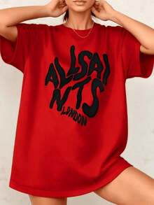 Women's T-Shirt With London Graphic Print, Casual Style, 100% Cotton, Crew Neck, Basic Style, 1 Piece. They Are Excellent Gifts For Friends And Family. - 紅色 - 查看 7
