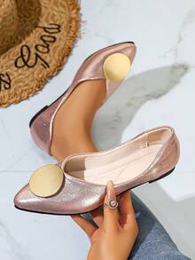 Plus Size Women's Fashion Pointed Toe Slip-On Comfortable Ballet Shoes, Pink, Spring/Autumn - Pink - View 7