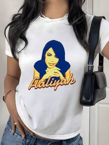 Artistic Figure Of A Woman With Clasped Hands In Shades Of Blue And Gold, Reflecting Calm, Inner Strength, And Elegance. A Modern, Casual Women's T-Shirt For Comfortable And Versatile Everyday Wear. - 白色 - 查看 1