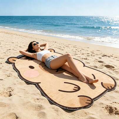 1pc Extra Absorbent Cute Capybara Beach Towel, Quick-Dry, Lightweight Super Soft Fiber, Easy To Carry, Adorable Capybara Pattern, UV Protection, Suitable For Pool, Bathroom, Travel And Camping, Beach Accessories | Vibrant Beach Towel, Beach Mat | Lightweight Beach Towel, Essential For Summer Beach, Perfect Gift For Friends And Family