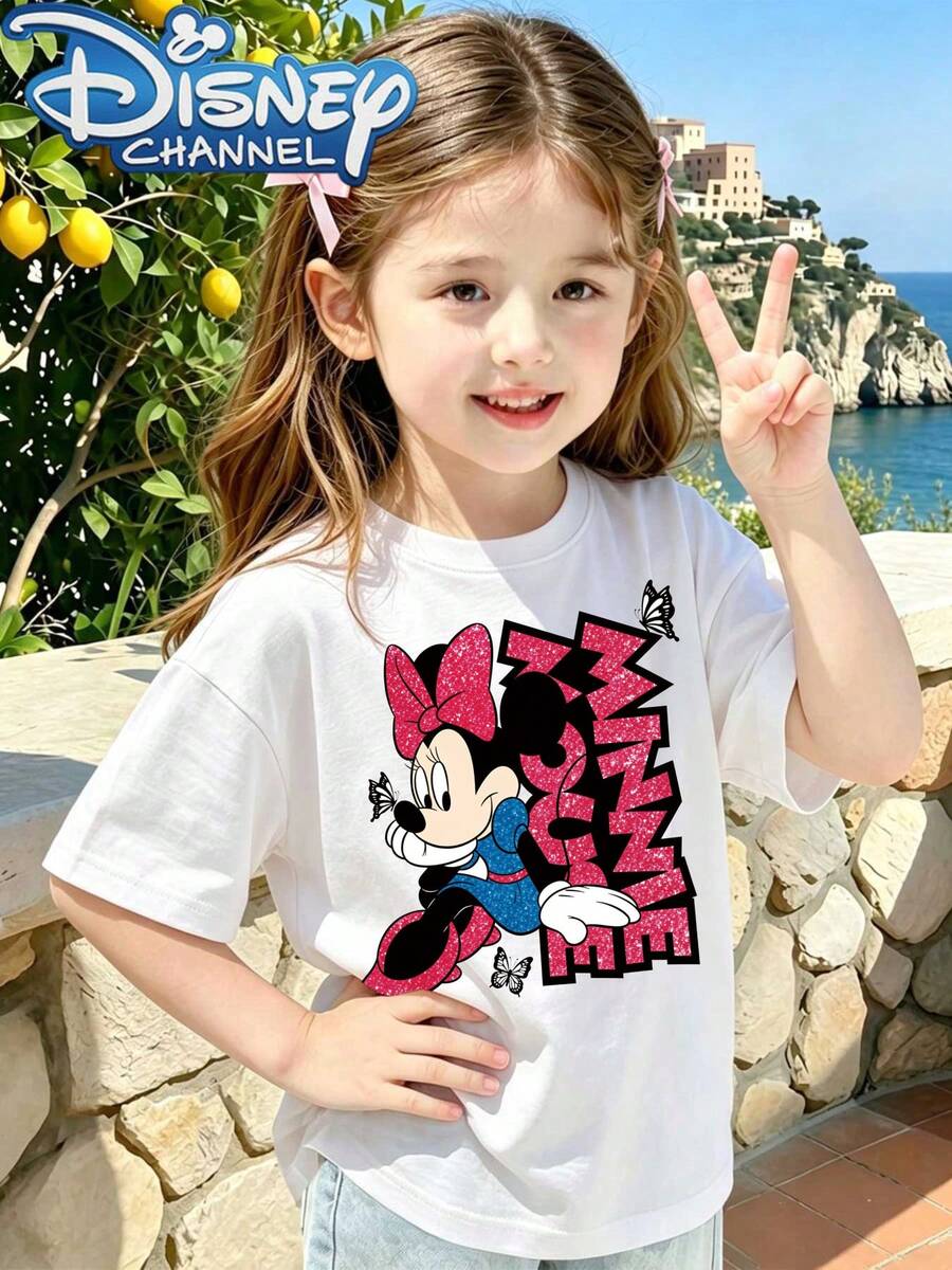 Disney Cute Cartoon Style Men's T-Shirt Minnie Mouse Graphic Summer Outfit For Kids And Teens Gift - trắng - Xem 1