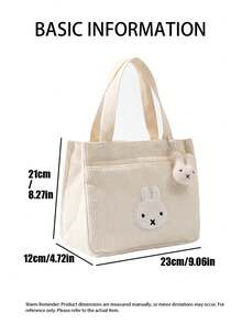 Túi tote nhung kẻ hình thỏ hoạt hình dễ thương chính hãng MIFFY, trang trí mặt thỏ bông, nhẹ và dễ mang theo, có thể dùng làm hộp đựng cơm trưa, túi đựng tã, hộp đựng đồ dung tích lớn, balo nữ hàng ngày tiện dụng đi du lịch mua sắm đi làm đi học, quà tặng phong cách Y2K dễ thương dành cho nữ. - Nhiều màu - Xem 3