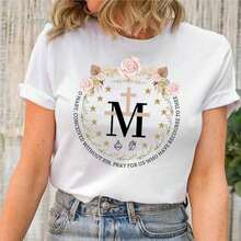 Primavera. 1 Pac. 100% Cotton. Wonderful Medal Shirt, Virgin Mary Shirt, Catholic Clothing, Rosary Shirt, Catholic T-Shirt, Confirmation Gift, 100% Cotton Women's T-Shirts, 1 Piece Women's Printed Casual Crew Neck Short Sleeve T-Shirt. Grafica Vacanze - White - View 2