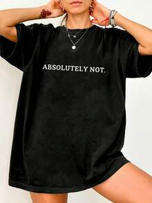 Camiseta Deportiva Casual para Mujer de Terciopelo Negro con Diseño ABSOLUTELY NOT - Camiseta Elástica de Cuello Redondo, Lavable aáquina, Confortable y Apta para Todas las Estaciones, para un Estilo Casual y Moderno. - Negro - Ver 1