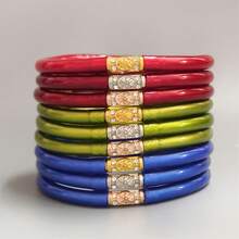 9pcs Set Faux Gold Foil Spray Plastic Gold Powder Bangle Bracelets, Fashionable Hexagram Thai Script Decor Accessories For Women - 9 Multi-colors - View 7