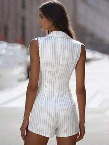 Elegant Sleeveless Striped Jumpsuit For Women - 白色 - 查看 2