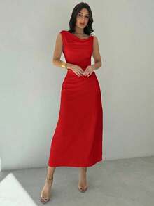 Women's White Asymmetrical Neckline Dress With Ruffles At The Waist, Elegant And Sexy Dress For Work, Vacation, Fashionable And Modern, For Spring/Summer, For Work, Elegant, Sexy, Vacation, Beach, Hawaii, Wedding Season, Graduation Ceremony, Prom - 白色 - 查看 4