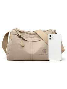 1 buah Tas Selempang Kasual Serbaguna Kapasitas Besar Multi-Kompartemen Bahan Nylon Warna Polos dengan Penutup Resleting, Cocok untuk Wanita Saat Bepergian, Berkumpul, Berbelanja, dan Berwisata - Krem - View 3