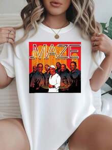 Camiseta de Mujer 2026, Corte Holgado Casual, Opciones en Blanco y Negro, Estampado Gráfico de Banda Maze, Camisetas de Verano, Blusas para Mujer, Camisetas Gráficas, Conjuntos de Verano, Camisetas Cortas para Mujer, Ropa Linda de Algodón Vintage, Blusas Casuales para Mujer - Blanco - Ver 7