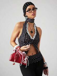 ROMWE Women's Cute Dark Style Bow Cross Chain Decor Mini Handbag , Bow , Kawaii - 黑色 - 查看 12