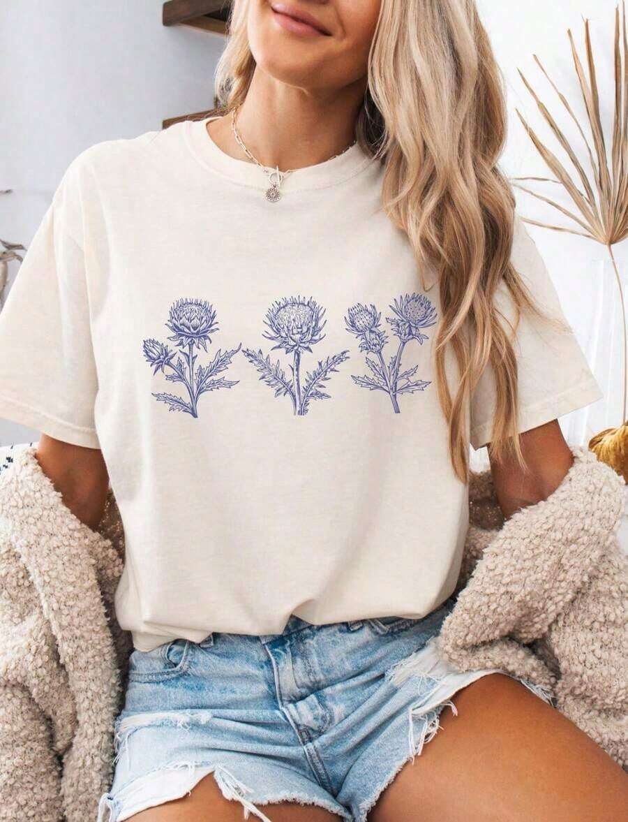 Women's And Men's T-Shirt Inspired By Henri Matisse, Unique Front Print, Design By Olga Toral, Leaves, Breathable And Comfortable - 白色 10 - 查看 1