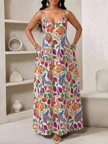 Lady Vestido largo casual de mujer con estampado floral, bolsillo con abertura - Multicolor 2 - Ver 7