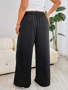 Pantalones casuales a rayas para mujer de talla grande, adecuados para exteriores, uso diario, fiestas, viajes, bodas, festivales de música, vuelta al colegio, graduación, vacaciones en la playa, ropa urbana, ropa de estar en casa, compras, paseo - Negro - Ver 2