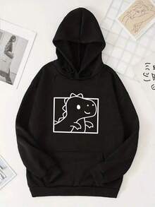 Sudadera con estampado de dibujos animados con forro térmico - Negro - Ver 1