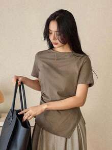 Camiseta de mujer con cuello polo de ajuste ceñido, estilo casual y holgado, ideal para primavera y verano, y para el Día de San Valentín - Caqui - Ver 7