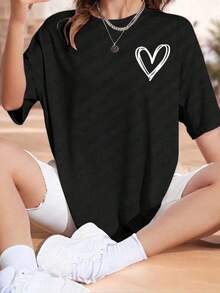 100% Algodón Premium 180g .¡Oferta Especial!Playera.Camiseta con diseño de corazón minimalista estilo casual con estampado gráfico de corazón blanco, ideal para mujeres jóvenes apasionadas por la moda urbana y cómoda disponible en talla S, M, L color negro camiseta moda internacional búsqueda popular.Camiseta Streetwear Unisex Ideal para Conciertos y Regalo - Negro - Ver 6