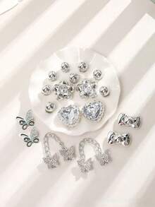 18/20 chiếc phụ kiện trang trí giày dép bằng nhựa ABS hình ngôi sao, nơ, hoa, kiểu Lolita thanh lịch, bất đối xứng, phù hợp cho dép lê, dép xăng đan, giày thể thao, dùng hàng ngày, đi biển, dự tiệc cưới. - Nhiều màu - Xem 2