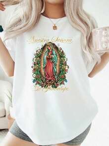 Camiseta estampada para mujer con diseños divertidos, una camiseta de manga corta con cuello redondo para mujer, perfecta para usar en primavera y verano. Ideal para senderismo y actividades al aire libre, una camiseta esencial para acampar. - Blanco - Ver 6