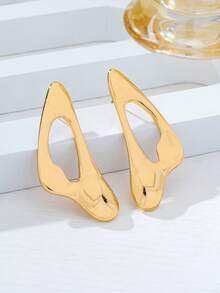 1 Đôi bông tai hình học rỗng không đối xứng - Bông tai hình giọt nước hình học bằng vàng - Xem 3