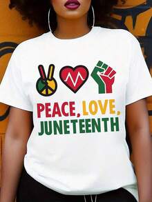 Camiseta con Estampado Gráfico de Paz y Amor para Celebrar el Día del Juneteenth y Promover la Unidad y la Libertad - Blanco - Ver 1