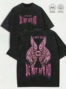 Camiseta para Hombre, 1 Pieza, Estampado "Retro Religioso-Gótico 'NO TENGA MIEDO' con Ilustración de Ángel Alado de Múltiples Ojos Rosa y Verso de Lucas 2:10", Camiseta Negra, Estética Vintage Desgastada, Ropa de Primavera/Verano para Hombres y Mujeres, Camiseta de Corte Regular, Ideal para Reuniones Navideñas y Religiosas-Góticas, Camiseta Casual para Uso Diario de Hombres y Mujeres, Son Excelentes Regalos para Entusiastas de la Fe y el Estilo Gótico, Camisetas 100% Algodón, Diseño Divertido y Atrevido, Camisetas Gráficas para Hombres, Camisetas Gráficas para Mujeres, Moda Urbana, Estilo Callejero, Eventos Góticos, Ocio Diario (Camiseta Retro Religiosa-Gótica Unisex, Opción Atractiva para Navidad) Camisetas Gráficas Holgadas y Cómodas, Cam - Negro - Ver 1