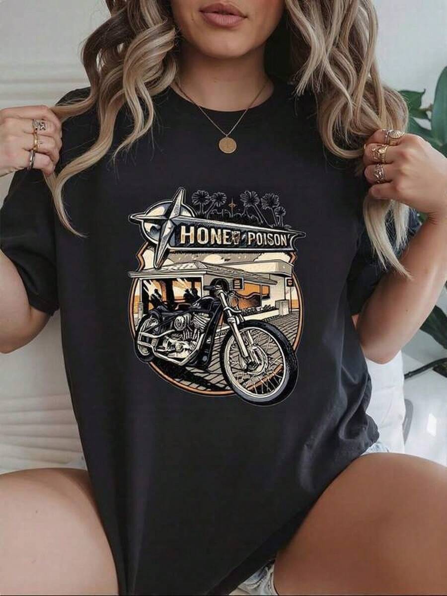 1 Pieza Camiseta 180g 100% Algodón Unisex Holgada. 1 Pieza Camiseta 180g 100% Algodón Unisex Holgada. Camiseta moderna de moto para mujer con diseño gráfico vintage estilo motocicleta para un look casual y juvenil en color negro talla S a XXL camiseta de moda motocicletas atuendo casual atractivo Cómoda y versátil para escuela, trabajo, salidas y eventos casuales Cómoda y versátil para escuela, trabajo, salidas y eventos casuales - Negro - Ver 1