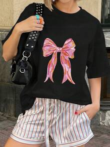 Camiseta de verano de moda premium para mujer, camisa para vacaciones en la playa, camisa de algodón puro para chicas, ecológica. - Negro - Ver 2