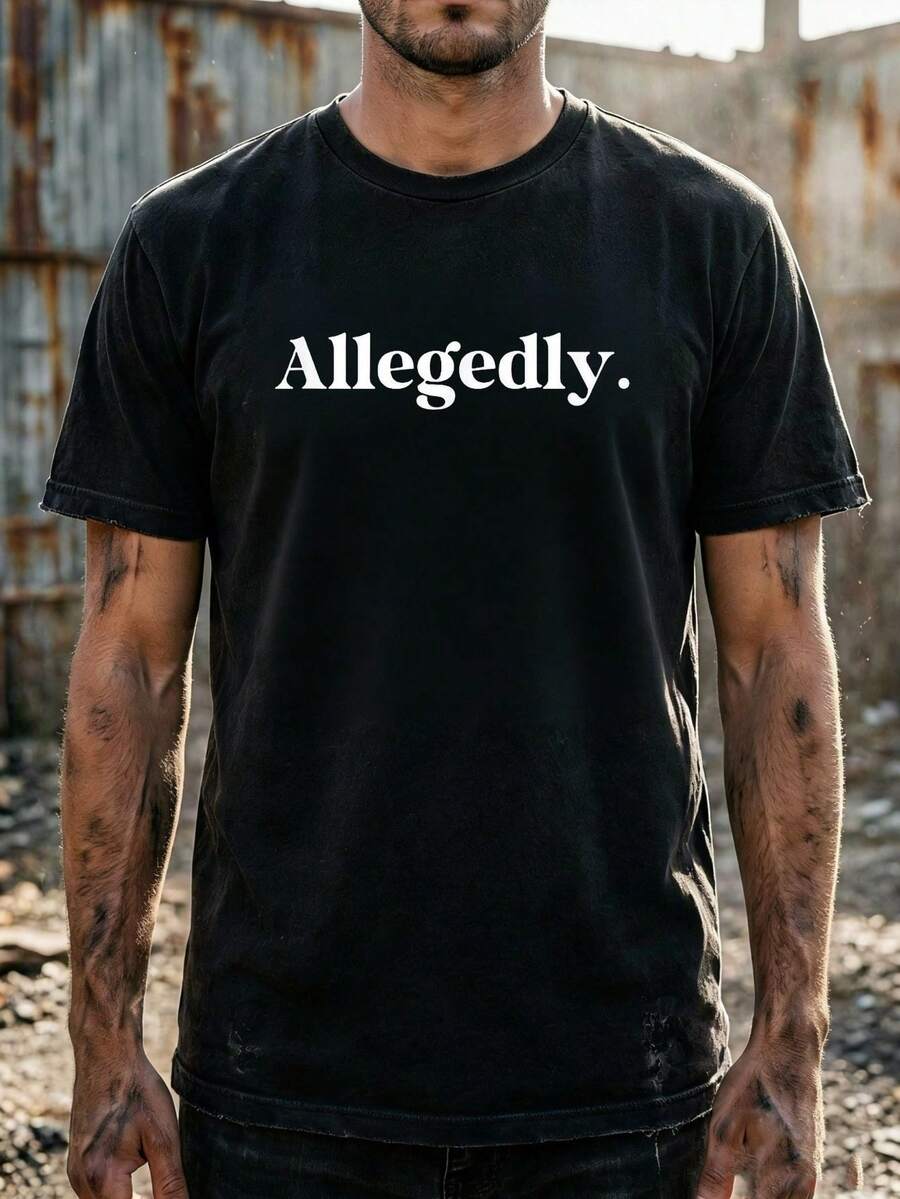 [Print Style] Short-Sleeved T-Shirt With Large White Letters On A Black Background, Ideal For Those Who Like Humor, For Everyday Casual Wear, For Teenagers And Adults Looking For A Discreet And Fun Style, Unisex, With Light And Comfortable Fabric, Suitable For - Black - View 1