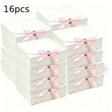 1/8/16Pcs White Foldable Paper Gift Boxes 10.6*7.8*3.1Inch With Pink Satin Bow Ribbon, Bridesmaid Proposal Packaging Box For Wedding Bridal Shower Baby Shower Party Favors - View 15