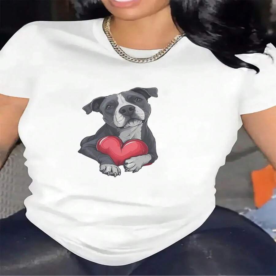 Adorable Dog Print T-Shirt | Perfect For Casual Loungewear, Lightweight And Durable Fabric, Comfortable Fit For Everyday Wear, Stylish Design For Men And Women, Ideal Gift For Animal Lovers, Soft Material For Added Comfort, Crew Neck, Sizes S-XXXL - 白色 - 查看 1