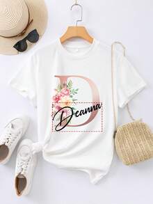 Personalized Items: Alphabet Series D, Customize Your Text, 100% Pure T-Shirts, DIY Designs With Personalized Name For Women's T-Shirts - [白色的] - 查看 1
