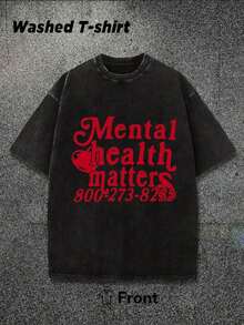 Awareness Design On The Importance Of Mental Health For Men And Women. Men's Short-Sleeved T-Shirts, Washed And Worn, 230g 100% Pure Cotton, Men's Summer Clothing. - 黑色 - 查看 1