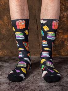 1/3 Pairs Book & Reading Themed Funny Mid-Calf Socks, Men's Novelty Socks, Creative & For Summer - Multicolor - View 1