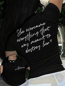 Camiseta Deportiva Casual para Mujer con Texto Inspirador en Cursiva - Camiseta Negra Elástica de Cuello Redondo, Lavable aáquina, Ajuste Cómodo y Perfecta para Todas las Estaciones, para Estilo Casual y Deportivo. - Negro - Ver 6