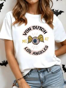 Ojo alado con aura dorada que simboliza la libertad espiritual y la conexión entre mente y cuerpo creando una energía positiva en movimiento camiseta de mujer blanca con toque urbano Los Ángeles - Blanco - Ver 8