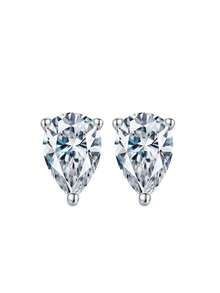 3pcs 925 Silver Jewelry Set: 1pc 6x9mm Teardrop Pendant Necklace, 2pcs 4x6mm Moissanite Stud Earrings, Suitable For Women's Daily Wear, Parties, Holidays, Valentine's Day, Mother's Day, Weddings, Anniversary Gifts - Silver - View 2
