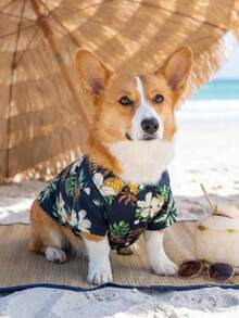 一件欧美风春夏小型/中型犬沙滩衬衫，夏威夷风宠物服装，适合狗狗、猫咪、金毛犬等。 - 黑色 - 查看 8