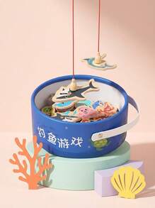 MINKOJA Wooden Children's Ocean Fishing Toy, Baby Early Education Puzzle Cartoon Fun Magnetic Marine Biology Cognitive Simulation Fishing Set (15 Bags Of Small Fish Randomly Assigned) - Multicolor - View 4