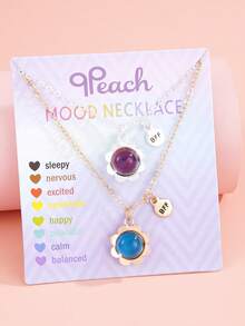 2Pcs/Set Teen Girls Balloon Mood Necklace Set Temperature Sensing Color‑Changing Heart Flower Butterfly Key Pendant Necklaces Friendship Daily Jewelry - Multicolor - View 16