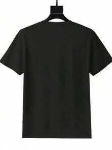 Camiseta estampada para mujer, manga corta casual, paquete de 1 pieza, 100% de tela gruesa y cómoda con cuello redondo, camiseta suave y bonita, sencilla y elegante. - Negro - Ver 2