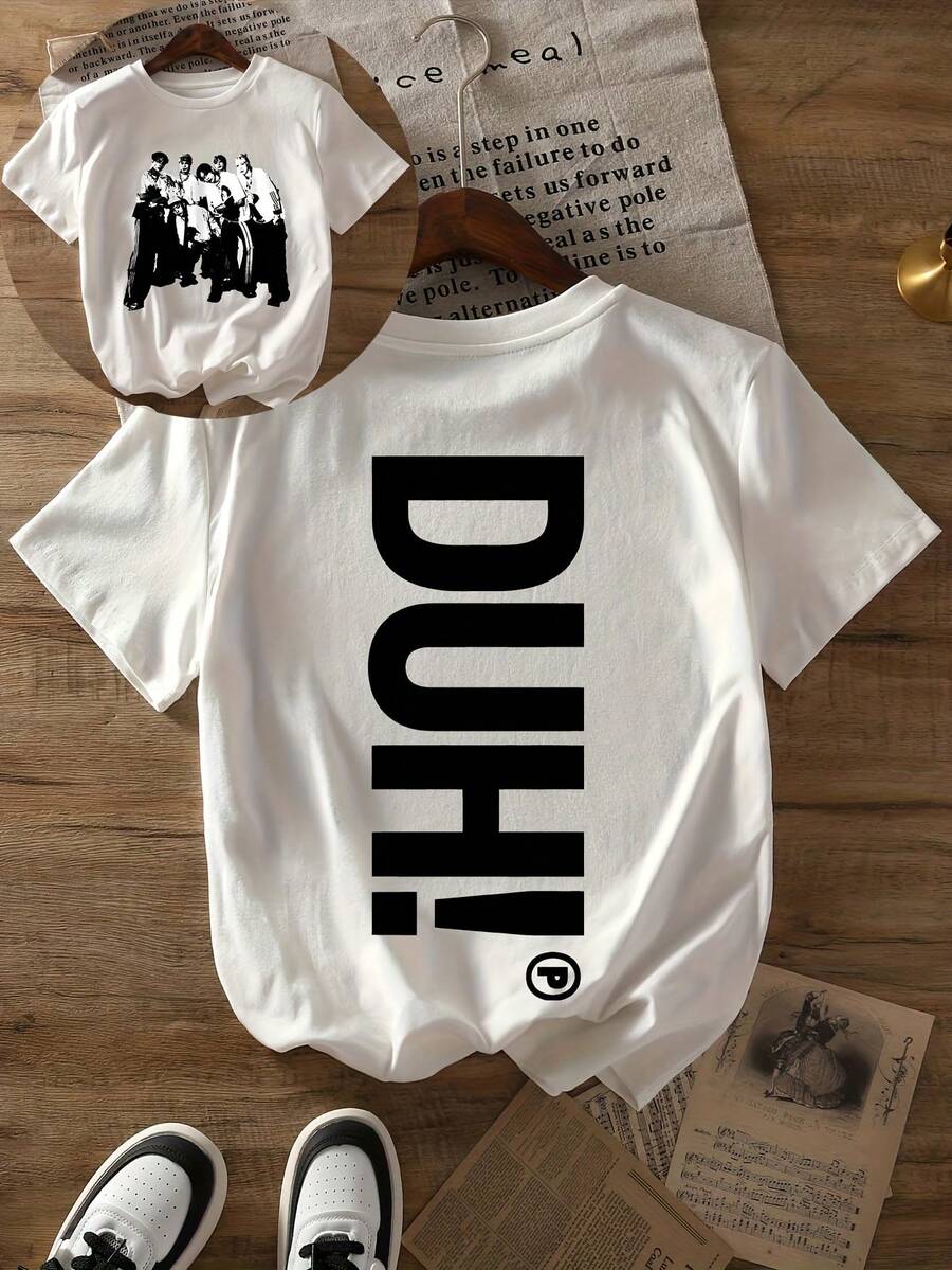 Women's P1Harmony "DUH!Patterned T-Shirt - White, Round-Neck, Casual Short-Sleeve, Lightweight Everyday Summer Top, Comfortable To Wear,, Summer T-Shirt - trắng - Xem 1