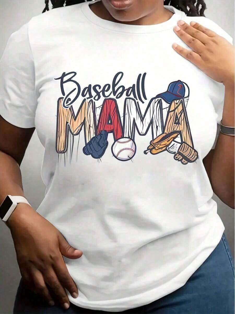 Women's "Baseball Mama" T-Shirt - Adorable Gift For Moms With Baseball Bat, Ball, And Glove Design - Perfect For Baseball Fans And Moms Of Players - Fun And Stylish Graphic Tee For Game Day Or Everyday Wear - Y2K Women's Short Sleeve Graphic Print T-Shirt, Casual Urban Style, Summer Short Sleeve Tops, Breathable And Comfortable. - 白色 - 查看 1