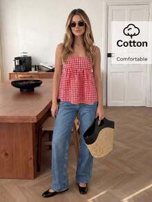 Camisa casual y versátil para uso diario con lazo y estampado de cuadros para mujer - Multicolor - Ver 7