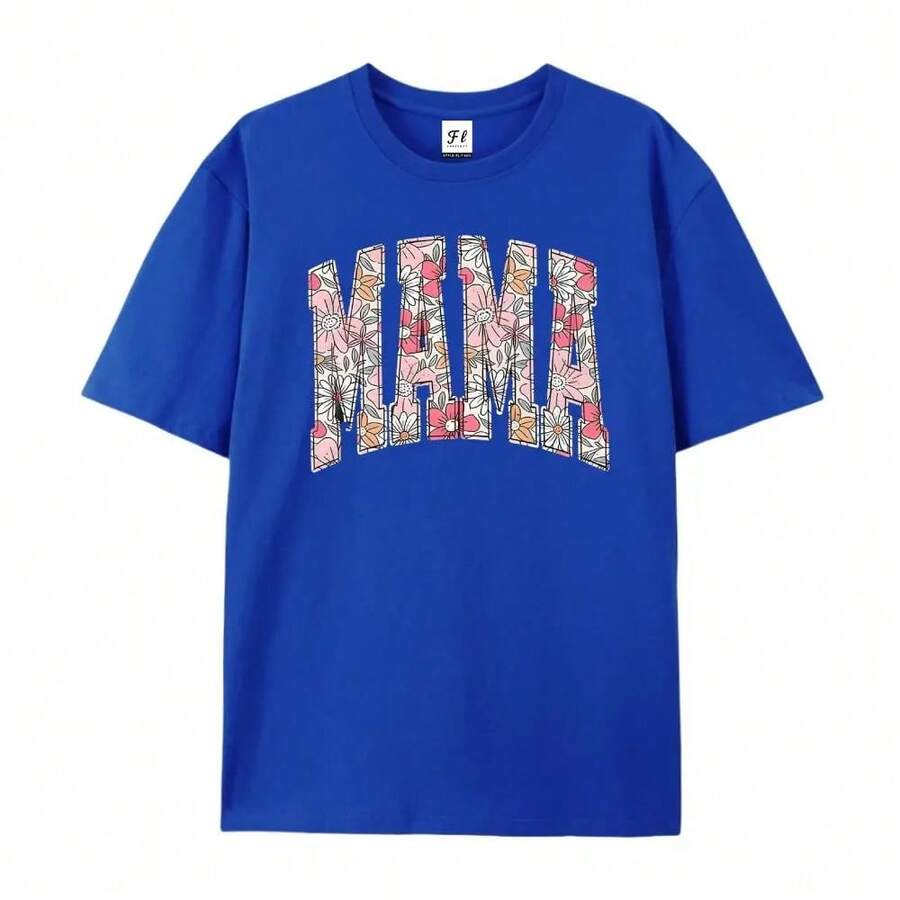 Boho Floral Mama T-Shirt, Mother's Day Gift, Spring T-Shirt For Mom, Lovely Gift For Mom, Oversized T-Shirt For Women, Floral Mama T-Shirt - 藍色 - 查看 1