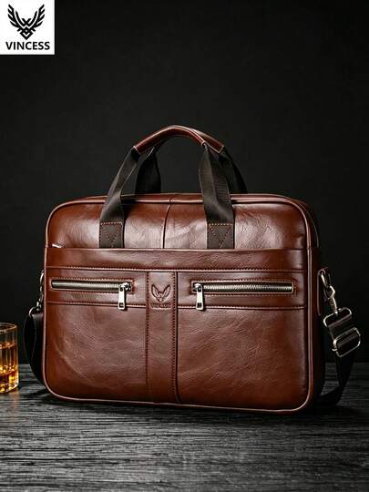 VINCESS Men's Genuine Leather Computer Bag, Laptop Protective Cover, Briefcase Crossbody Bag, Business Laptop Scratch Resistant Protective Cover, Large Capacity Multifunctional Handbag, Very Suitable For Daily Use, Commuting To Work