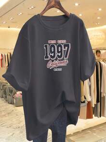 Camiseta de manga corta para mujer con estampado de moda, holgada, casual, combinable con todo, para verano. - Blanco - Ver 5