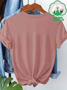 Women's Casual Short Sleeve T-Shirt With Playful Bear Print - "No" Design, Crew Neck, Lightweight And Breathable For Spring/Summer/Autumn, Ideal For Travel, Vacations And Family Outings, Travel Wear | Playful Print | Comfortable Fit, Bear T-Shirt - 粉色 - 查看 2