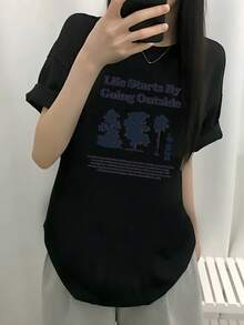 Camiseta de mujer para primavera y verano - Negro - Ver 6