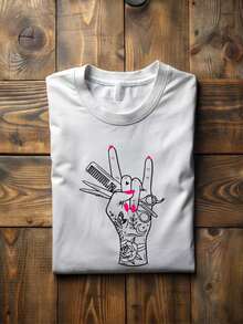 Crew Neck T-Shirt With Vibrant Graffiti Print - Soft Polyester With Micro-Stretch, Semi-Sheer, Regular Length, Machine Washable, Perfect For Spring And Summer - Women's Casual Short Sleeve T-Shirt - Pure Cotton - Putih 2 - View 7